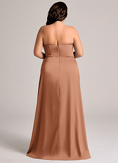 Azazie Wren Jurken voor bruidsmeisjes Converteerbaar Jurk van Stretch Satijn met A-Lijn Strapless Bronzeertint image7