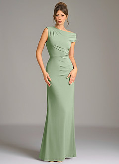 Azazie Nazanin Robes de demoiselle d'honneur Robe Sirène en Jersey extensible de qualité supérieure Épaule décolletée Vert Sauge image3