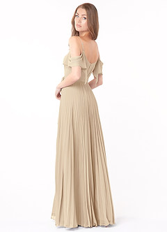 Azazie Lyney Bridesmaid Dresses Champagne A-Line Off the Shoulder Chiffon Dress image4