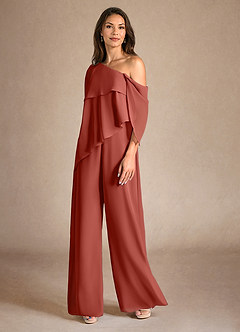 Azazie Halima Abiti per la Madre della Sposa Abito Tuta Pantaloni in Chiffon Spacco Laterale Terracotta image2