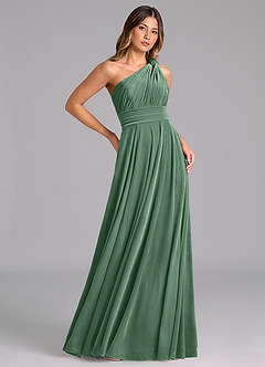 Azazie Charlize Bridesmaid Dresses Eucalyptus A-Line One Shoulder Velvet Dress image4
