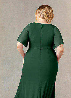 Azazie Selah Mère de la mariée Robes Robe Trapèze en Maille Col en V froncé Vert Foncé image7