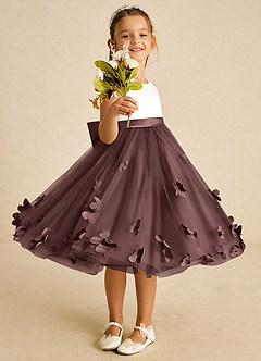 Azazie Sprout Flower Girl Dresses Espresso A-Line Bow Tulle Dress image2