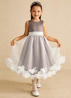 Azazie Stardust Blumenmädchenkleider A-Linie ärmellos Organza Kleid Taupe image1