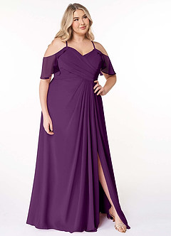 Azazie Dakota Bridesmaid Dresses Grape A-Line V-Neck Pleated Chiffon Dress image11
