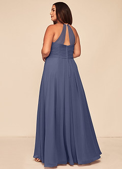 Azazie Ginger Robes de demoiselle d'honneur Robe Trapèze en Mousseline de soie Dos nu plissé Bleu Orageux image10
