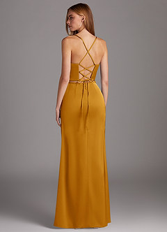 Azazie Brookelle Bridesmaid Dresses Butterscotch Sheath Sweetheart Corset Stretch Satin Dress image3