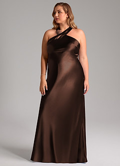 Azazie Doretta Jurken voor bruidsmeisjes Jurk van Metaalachtig Satijn met Zeemeermin Boog Ganache image12