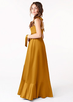Azazie Barbara Junior Butterscotch A-Line Bow Stretch Satin Dress image2