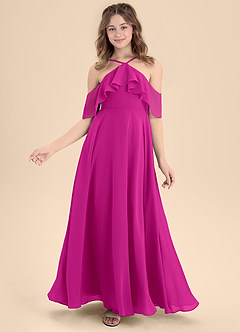 Azazie Tessabelle Junior Abito A-Line in Chiffon a Spalla Scoperta Fucsia image6