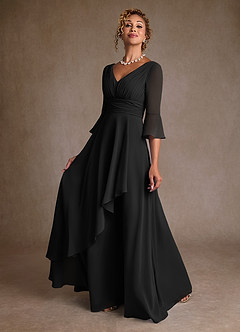 Azazie Eire vestidos de madre de la novia Vestido de Negro de Gasa de Corte en A con Plisado image3