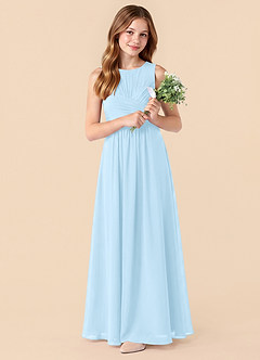 Azazie Skyla Junior Sky Blue A-Line Pleated Chiffon Dress image3