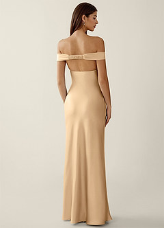 Gwendonme Champagne Satin Crystal Linen Prom Dress image2