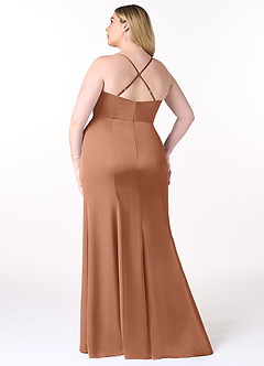 Azazie Marzia Bridesmaid Dresses Bronzer Sheath Cowl Pleated Stretch Satin Dress image8