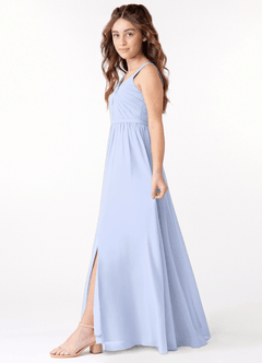 Azazie Evie Junior A-Linie Plissee Chiffon Kleid Eis image2