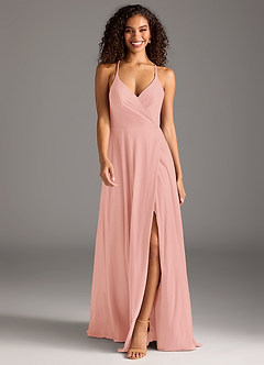 Azazie Davis Bridesmaid Dresses Rosette A-Line Pleated Mesh Dress image2