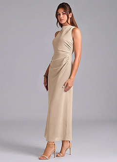 Azazie Evadne 신부 들러리 드레스 쉬스 주름진 쉬폰 발목 길이 드레스 image4