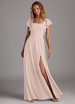 Azazie Bondi Robes de demoiselle d'honneur Robe Trapèze en Mousseline extensible Fente Latérale Rose Pâle image3
