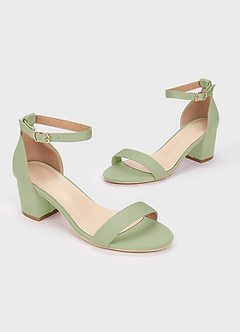 front Matching Color Stretch Satin One Strap Buckle Block Low Heel Sandals