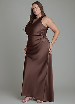 Azazie Evadne Bridesmaid Dresses Ganache Sheath Pleated Stretch Satin Dress image13
