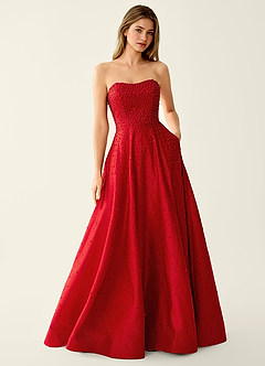 Victormen Red Beading Rhinestone Satin Prom Dress image3