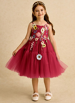 Azazie Osea Flower Girl Dresses Scarlet Ball-Gown Pleated Tulle Dress image6
