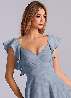 Azazie Leilani Brudtärnklänningar Klä av A-Linje i Blommig Utbrändhet Älskling Halsringning Dammblå image7