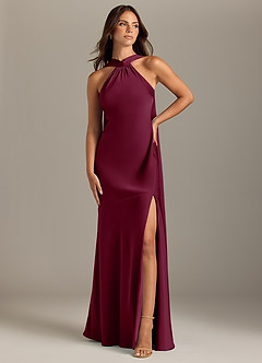 Azazie Kinsley Bridesmaid Dresses Mulberry Mermaid Side Slit Stretch Satin Dress image1