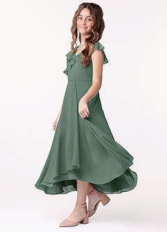 Azazie Posie Junior Eucalyptus A-Line Ruched Chiffon Dress image1