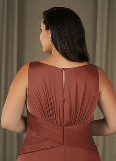 Azazie Viola Kleider für die Brautmutter A-Linie Plissee Stretch-Satin Kleid Rotbraun image10