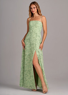 Azazie Wren Vestidos de damas de honor Vestido de Floral Helecho Verde de Gasa de Corte en A Convertible con Corte Lateral image4