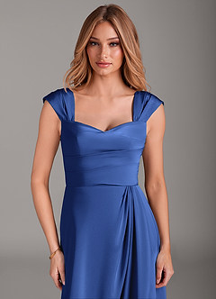 Azazie Laila Robes de demoiselle d'honneur Robe Trapèze en Satin extensible Plissée Bleu Roi image5