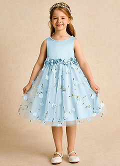 Azazie Starri Flower Girl Dresses Sky Blue Ball-Gown Beaded Matte Satin Dress image1