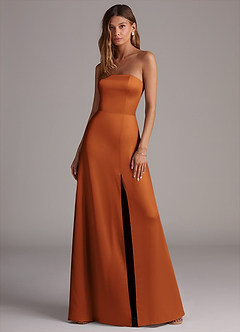 Azazie Wren Bridesmaid Dresses Cinnamon A-Line Strapless Stretch Satin Convertible Dress image1