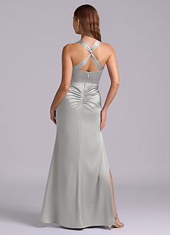 Azazie Amelie Bridesmaid Dresses Silver A-Line Pleated Stretch Satin Dress image7