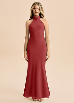 Azazie Velli Junior Meerjungfrau-Linie Hoher Kragen Chiffon Kleid Rost image3
