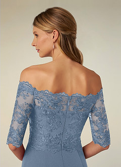 Azazie Jette Mother of the Bride Dresses Dusty Blue Mermaid Off the Shoulder Lace Dress image7