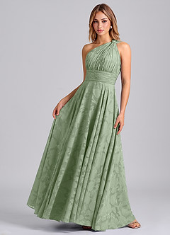 Azazie Charlize Abiti da Damigella Abito A-Line in Burnout Floreale Monospalla Verde Salvia image4