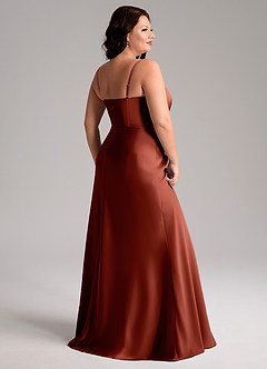 Azazie Lidia Bridesmaid Dresses Terracotta Mermaid Side Slit Stretch Satin Dress image13