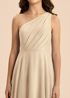 Azazie Phaedra Junior Champagne A-Line Pleated Chiffon Dress image7