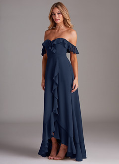Azazie Lyra Bridesmaid Dresses Dark Navy A-Line Chiffon Convertible Dress image5