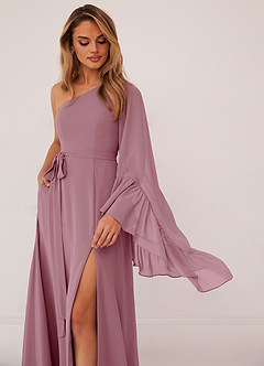 Barbie ♥ Azazie Robes de demoiselle d'honneur Robe Trapèze en Mousseline de soie Manche longue Mauve Vintage image5