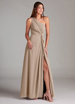 Azazie Brooke Bridesmaid Dresses Taupe A-Line One Shoulder Chiffon Dress image10