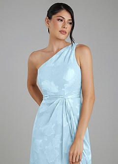 Azazie Apryl Bridesmaid Dresses Sky Blue A-Line One Shoulder Floral Jacquard Burnout Dress image3
