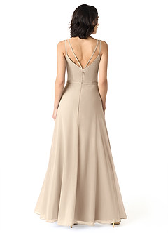 Azazie Janine Bridesmaid Dresses Taupe A-Line V-Neck Chiffon Dress image4