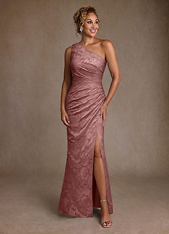 Azazie Joylin Mother of the Bride Dresses Dusty Rose Trumpet One Shoulder Floral Burnout Dress image1