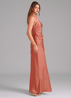 Azazie Evadne Brudtärnklänningar Klä av Tubklänning i Stretch Satin Plisserad Laxrosa image4