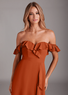 Azazie Lyra Robes de demoiselle d'honneur Robe Trapèze Convertible en Mousseline de soie Orange Brûlée image2