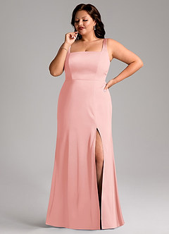 Azazie Frostine Bridesmaid Dresses Powder Pink A-Line Bow Stretch Satin Dress image2