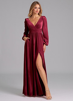 Azazie Norah Bridesmaid Dresses Burgundy A-Line Long Sleeve Velvet Dress image5